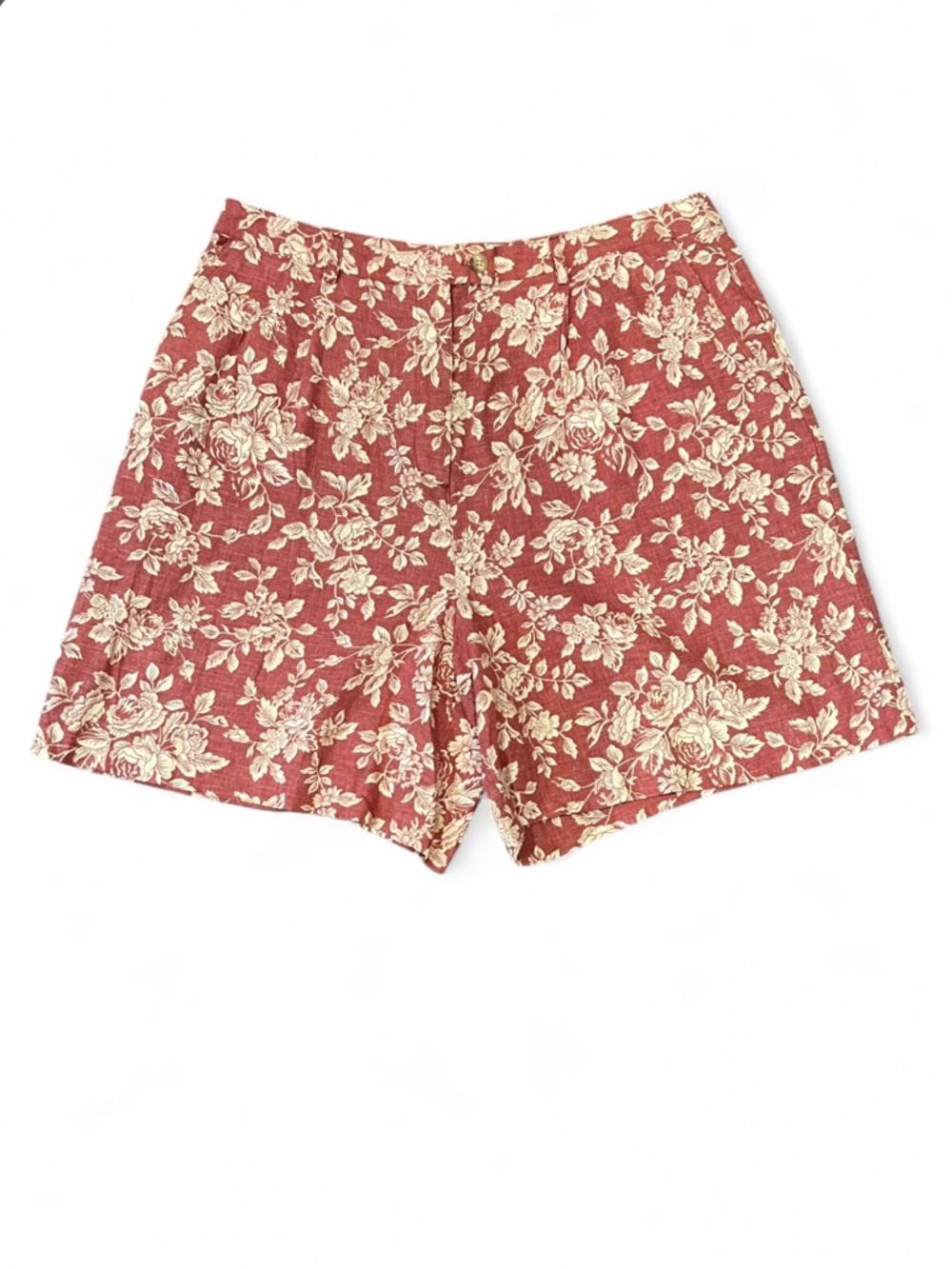 ❤️Talbots Linen Red Rose & Cream Floral Shorts